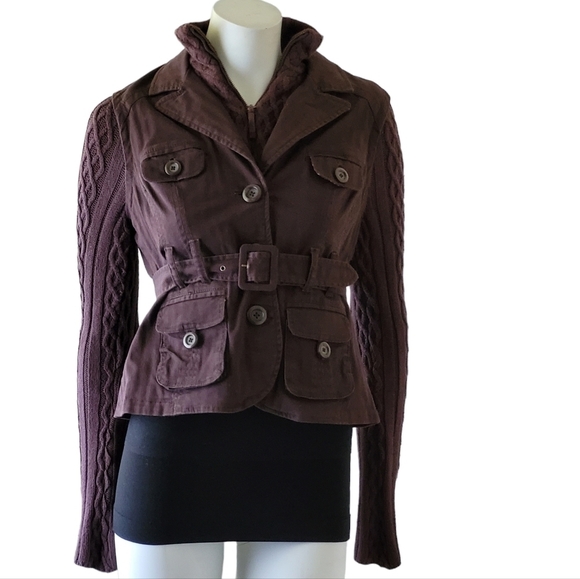 Anthropologie Plus 4 Cropped Belted Jacket Brown Size 4 - Picture 2 of 13